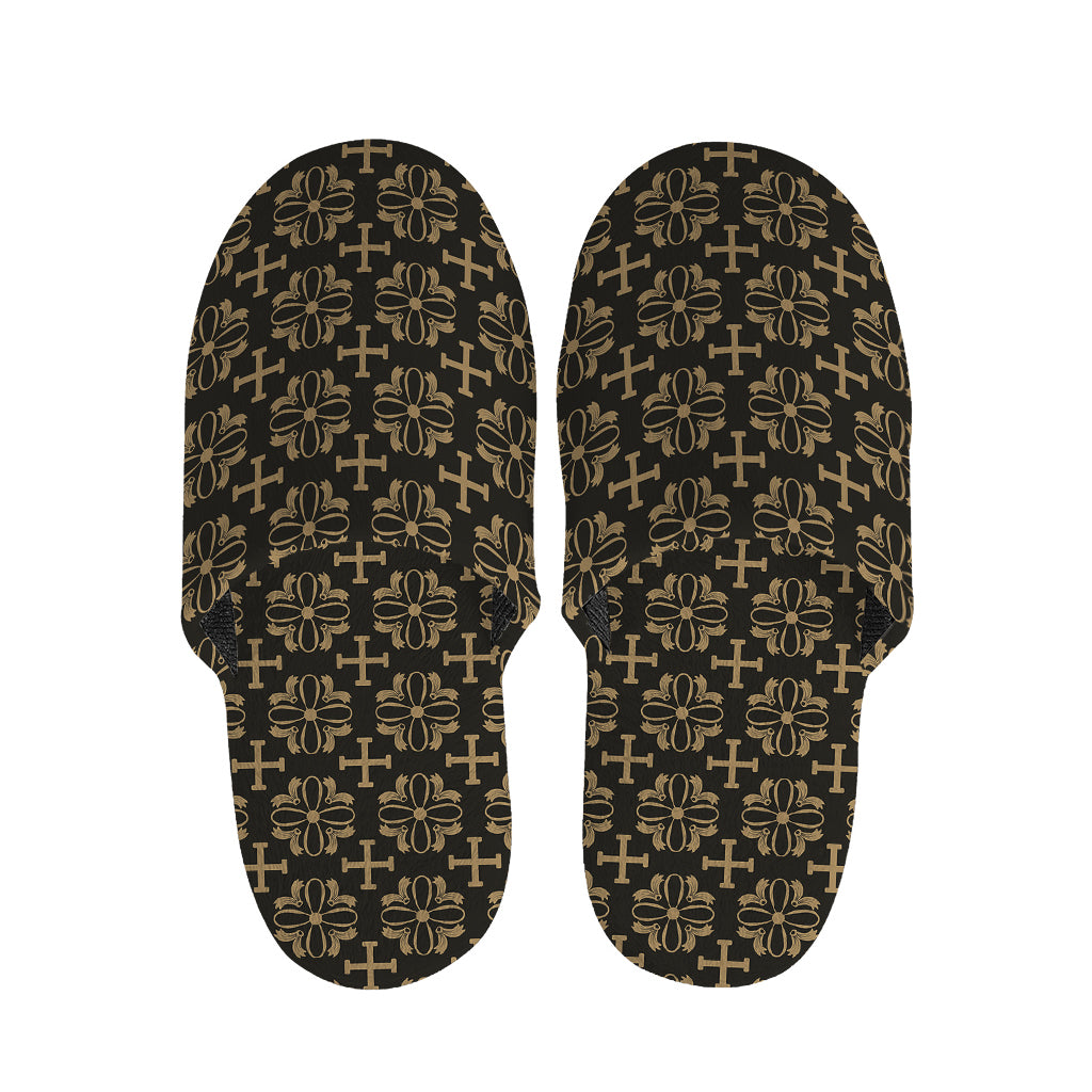 Black And Beige Orthodox Pattern Print Slippers