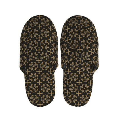 Black And Beige Orthodox Pattern Print Slippers