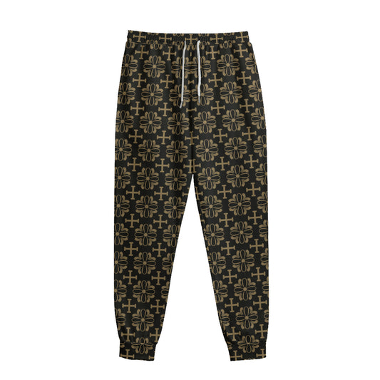 Black And Beige Orthodox Pattern Print Sweatpants