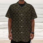 Black And Beige Orthodox Pattern Print Textured Short Sleeve Shirt