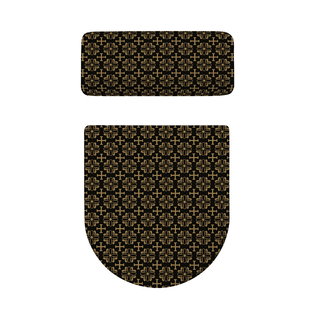 Black And Beige Orthodox Pattern Print Toilet Lid And Tank Cover Set