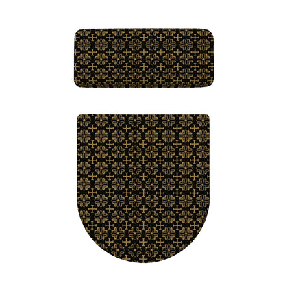 Black And Beige Orthodox Pattern Print Toilet Lid And Tank Cover Set