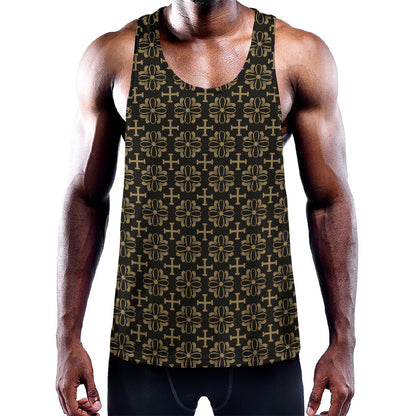 Black And Beige Orthodox Pattern Print Training Tank Top