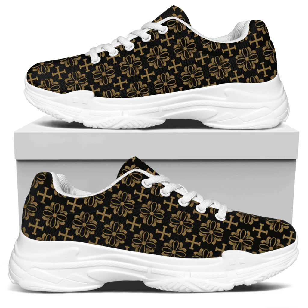Black And Beige Orthodox Pattern Print White Chunky Shoes
