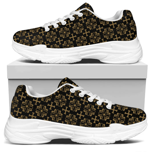Black And Beige Orthodox Pattern Print White Chunky Shoes