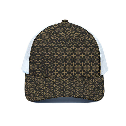 Black And Beige Orthodox Pattern Print White Mesh Trucker Cap
