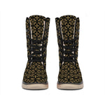 Black And Beige Orthodox Pattern Print Winter Boots