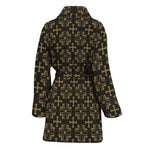 Black And Beige Orthodox Pattern Print Women's Bathrobe
