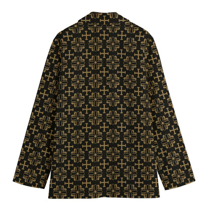 Black And Beige Orthodox Pattern Print Women's Blazer