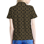 Black And Beige Orthodox Pattern Print Women's Polo Shirt