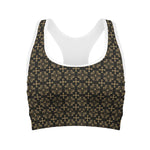 Black And Beige Orthodox Pattern Print Women's Sports Bra