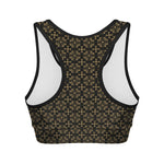 Black And Beige Orthodox Pattern Print Women's Sports Bra