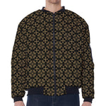 Black And Beige Orthodox Pattern Print Zip Sleeve Bomber Jacket
