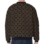 Black And Beige Orthodox Pattern Print Zip Sleeve Bomber Jacket