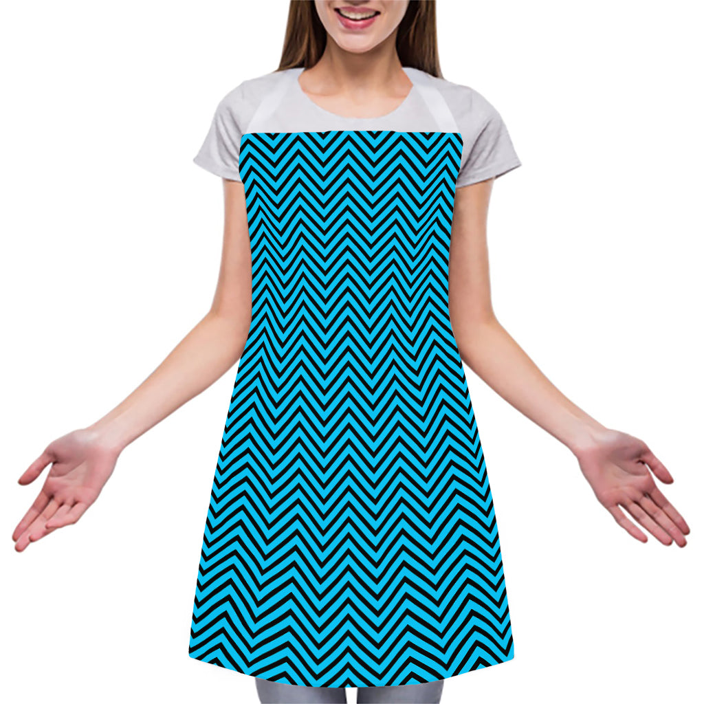 Black And Blue Chevron Pattern Print Adjustable Apron