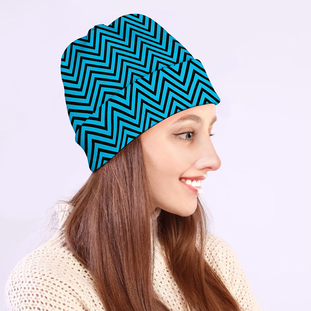 Black And Blue Chevron Pattern Print Beanie