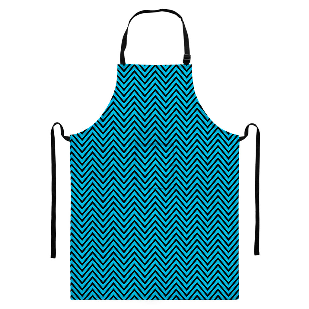 Black And Blue Chevron Pattern Print Bib Apron With Pocket