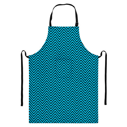 Black And Blue Chevron Pattern Print Bib Apron With Pocket