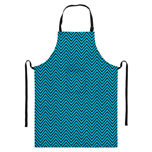 Black And Blue Chevron Pattern Print Bib Apron With Pocket