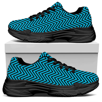 Black And Blue Chevron Pattern Print Black Chunky Shoes