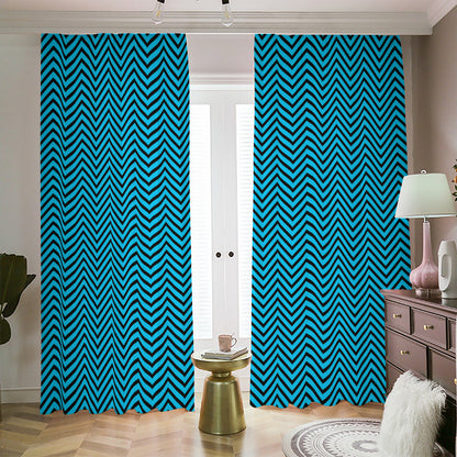 Black And Blue Chevron Pattern Print Blackout Pencil Pleat Curtains