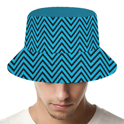 Black And Blue Chevron Pattern Print Bucket Hat