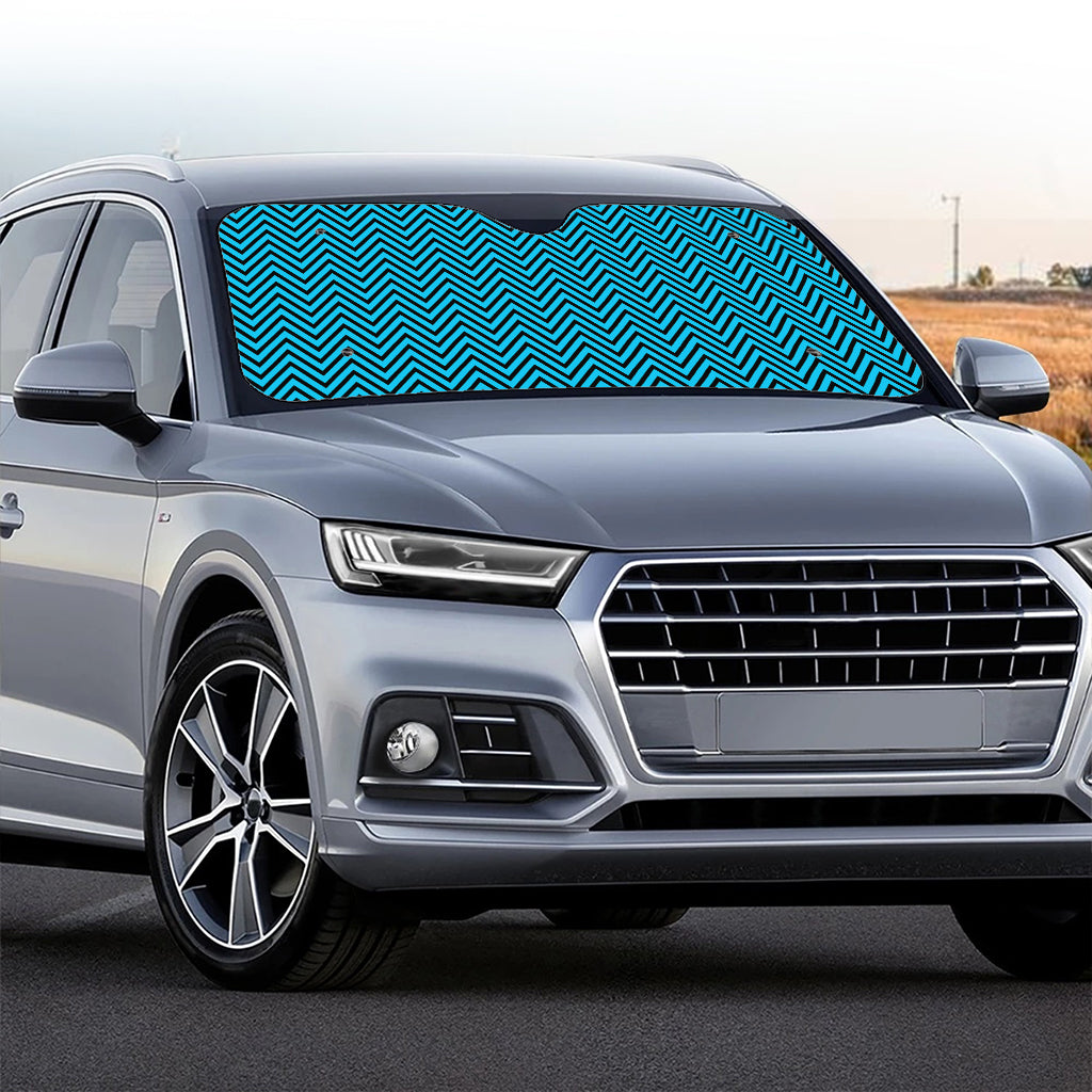 Black And Blue Chevron Pattern Print Car Windshield Sun Shade