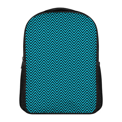 Black And Blue Chevron Pattern Print Casual Backpack