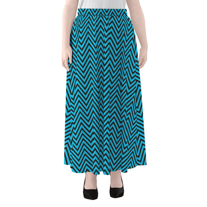 Black And Blue Chevron Pattern Print Chiffon Maxi Skirt