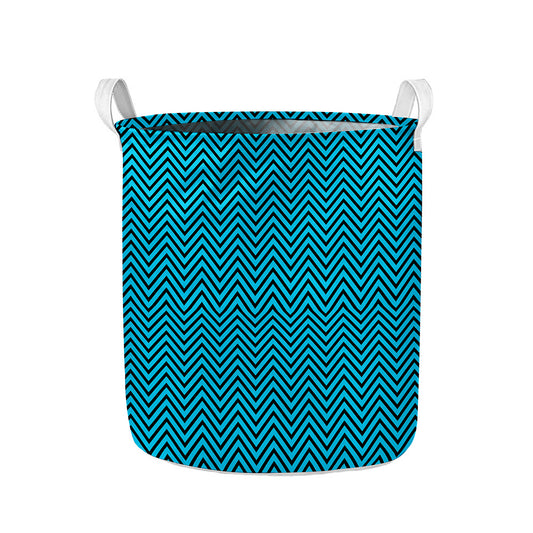 Black And Blue Chevron Pattern Print Collapsible Laundry Basket