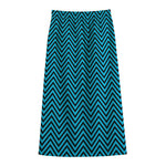 Black And Blue Chevron Pattern Print Cotton Front Slit Maxi Skirt