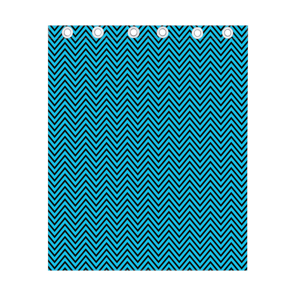 Black And Blue Chevron Pattern Print Curtain