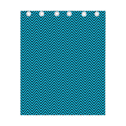 Black And Blue Chevron Pattern Print Curtain