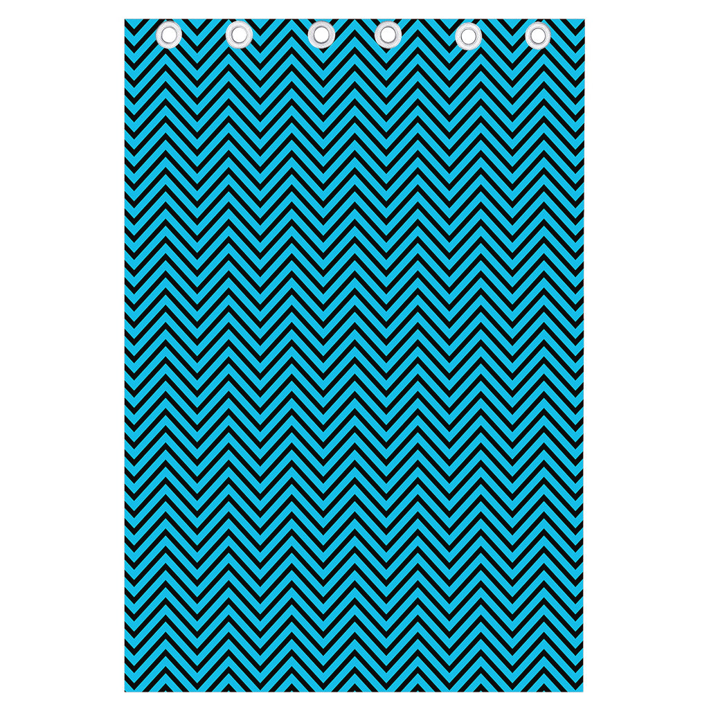 Black And Blue Chevron Pattern Print Curtain