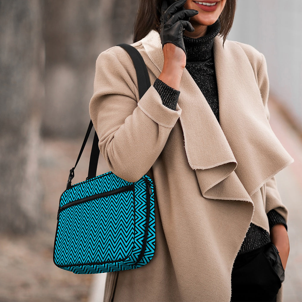 Black And Blue Chevron Pattern Print Double Strap Bible Bag