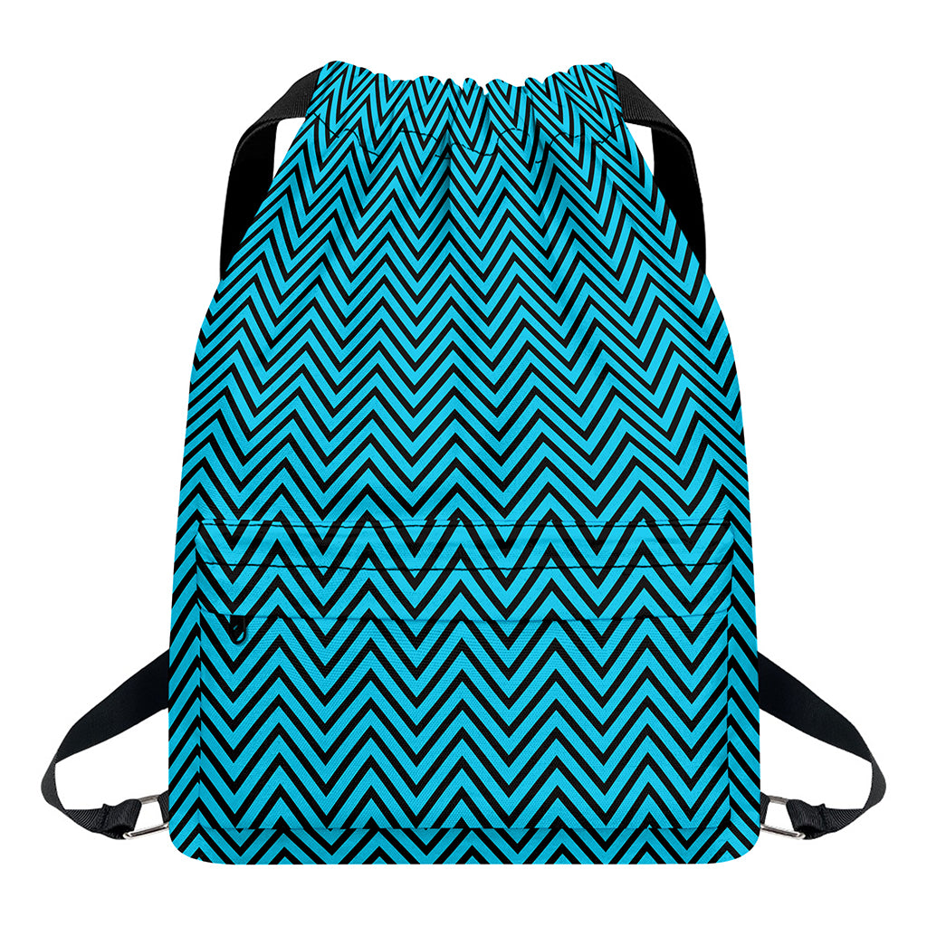 Black And Blue Chevron Pattern Print Drawstring Backpack