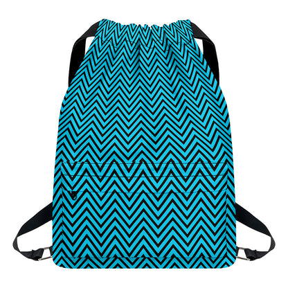 Black And Blue Chevron Pattern Print Drawstring Backpack