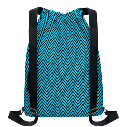 Black And Blue Chevron Pattern Print Drawstring Backpack
