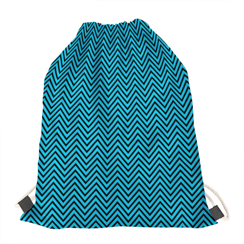 Black And Blue Chevron Pattern Print Drawstring Bag