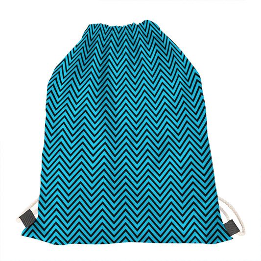 Black And Blue Chevron Pattern Print Drawstring Bag