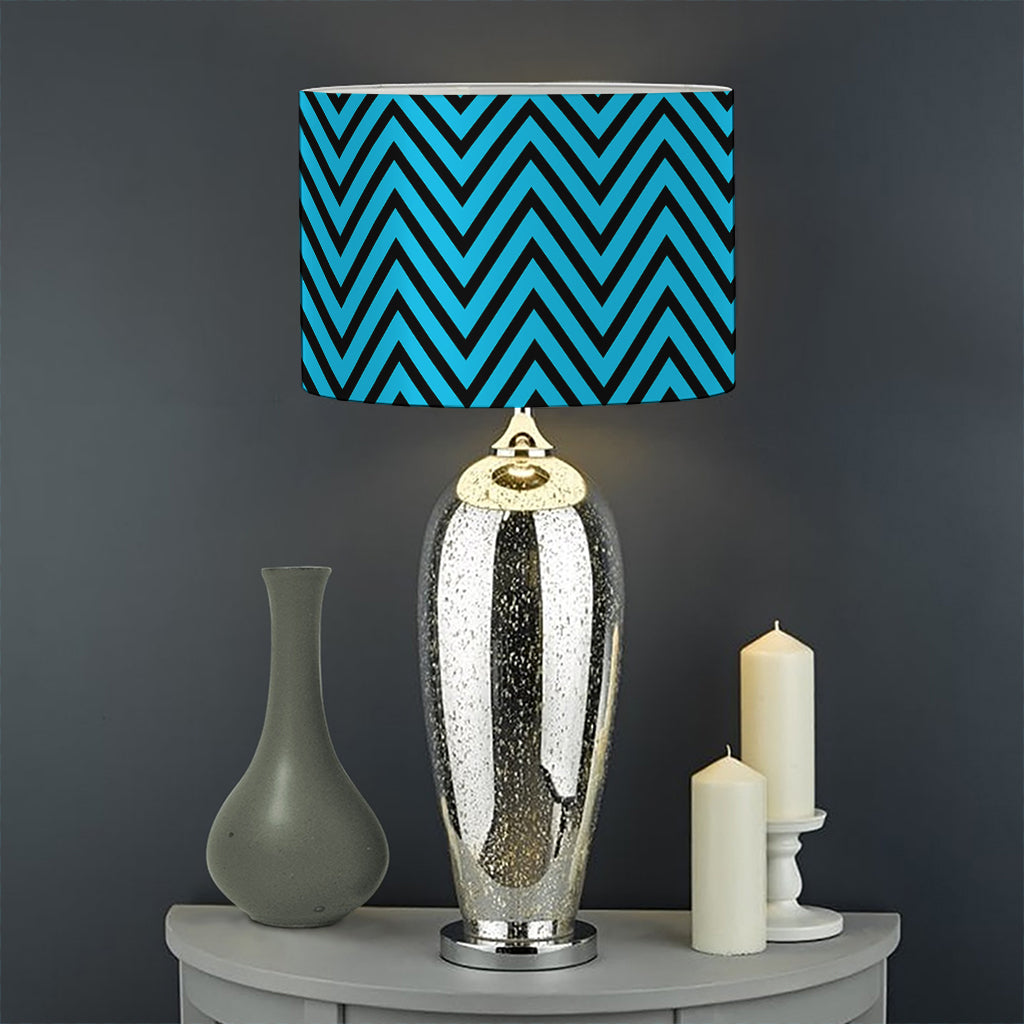 Black And Blue Chevron Pattern Print Drum Lamp Shade