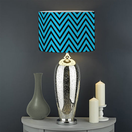 Black And Blue Chevron Pattern Print Drum Lamp Shade