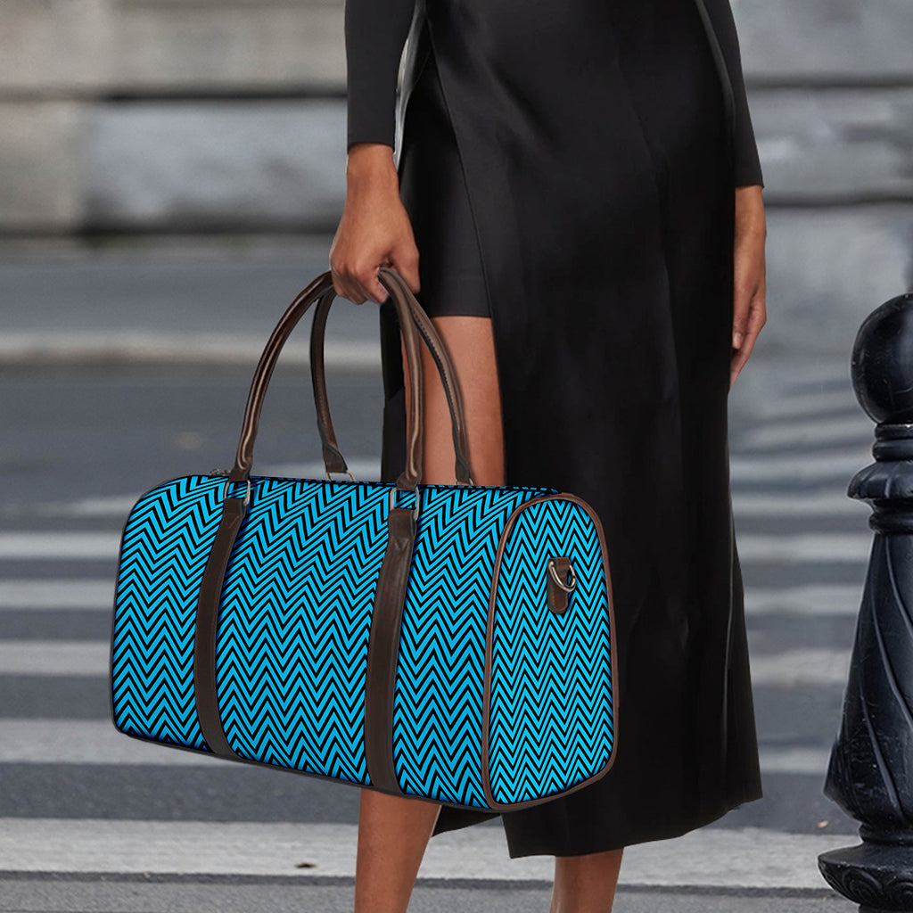 Black And Blue Chevron Pattern Print Duffle Bag