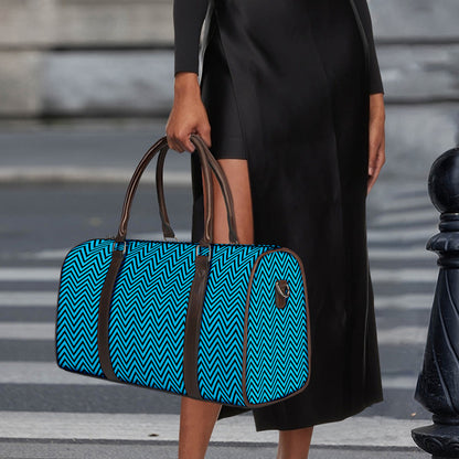Black And Blue Chevron Pattern Print Duffle Bag
