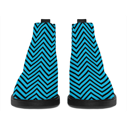 Black And Blue Chevron Pattern Print Flat Ankle Boots