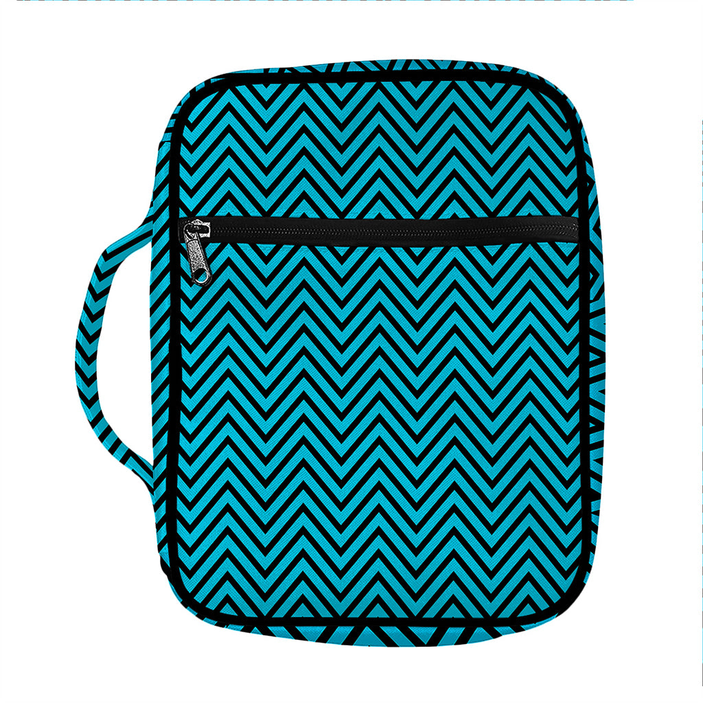 Black And Blue Chevron Pattern Print Front Pocket Bible Bag