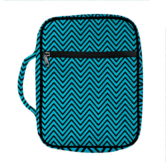 Black And Blue Chevron Pattern Print Front Pocket Bible Bag
