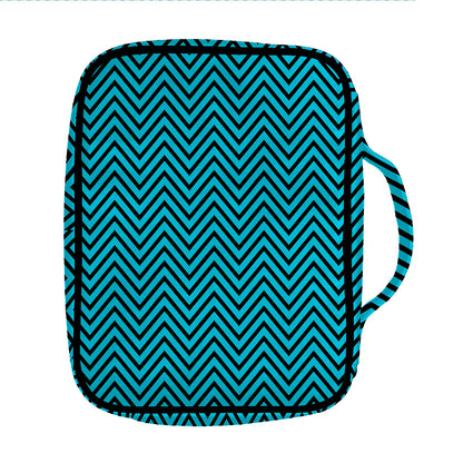 Black And Blue Chevron Pattern Print Front Pocket Bible Bag