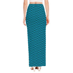 Black And Blue Chevron Pattern Print High Slit Maxi Skirt