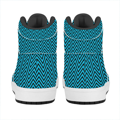 Black And Blue Chevron Pattern Print High Top Leather Sneakers